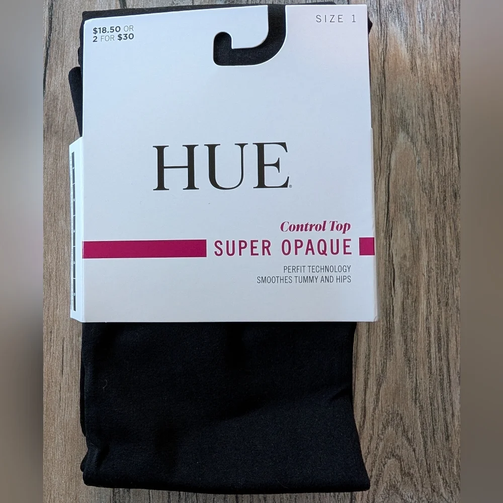 HUE Control Top Tights Black Super Opaque Size 1 NWT